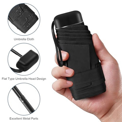 Mini Umbrella for Travel with Case Small Compact Sun Rain Tiny for Purse - color: 1010.Black