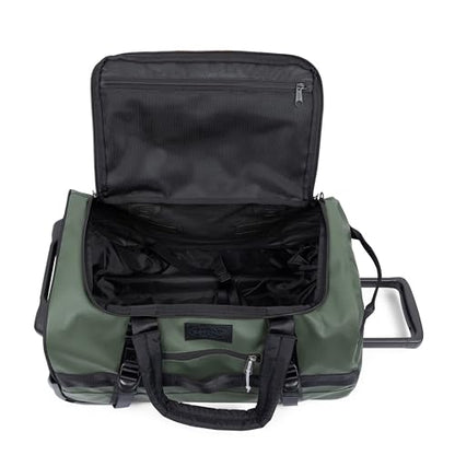 Eastpak Duffel Pack Wheel S – 38L Wheeled Duffel with Telescopic Handle, Convertible Backpack Straps, Weatherproof Finish & Gear Loops - color: Tarp Forest