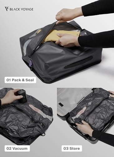 Black Voyage Reusable Vacuum Compression Travel Bag for Carry-On Suitcase and Backpack, Recycled IPX8 Waterproof Space Saver Vacpack (2-Pack, 18L - Pump Included) - size: Small (2-Pack)+P