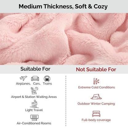 Pink Travel Blanket for Airplane, Portable Soft Flannel with Pouch & Clip - color: Pink