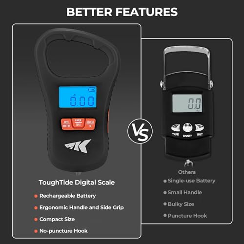KastKing ToughTide USB Charging Fishing Scale, Fishing Gear, Black - color: Black