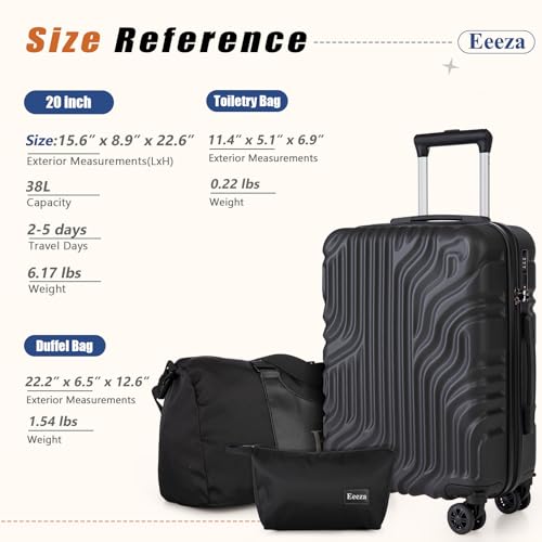 Eeeza Carry On Luggage Set 3 Piece Suitcases, Bright Purple (20/DB/TB) - color: Bright Purple