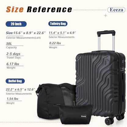 Eeeza Carry On Luggage Set 3 Piece Suitcases, Rose Gold (20/DB/TB) - color: Rose Gold