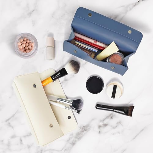 carrotez Stylish PU Leather Small Makeup Bag, Makeup Brush Bag - Soft Blue - color: Soft Blue