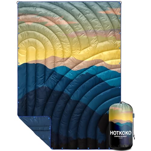 Puffy Camping Blanket,Large Camp Blanket Outdoor Camping Quilt Waterproof - color: Blue Mountains, size: 52x75"
