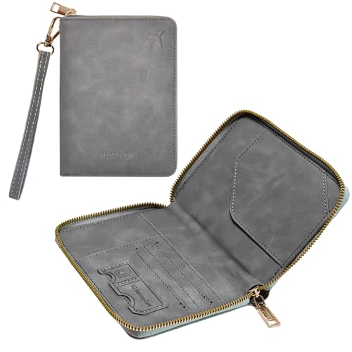 Passport Holder for Travel Wallet,RFID Detachable Wrist Strap Wallet - color: Gray