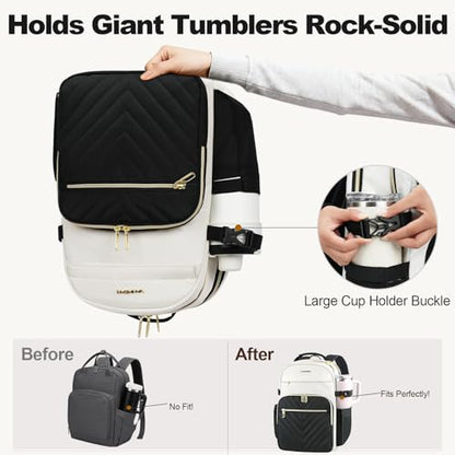 VANKEAN 18 Inch Laptop Backpack for Women Large Capacity - color: Beige-black, size: 18 Inch
