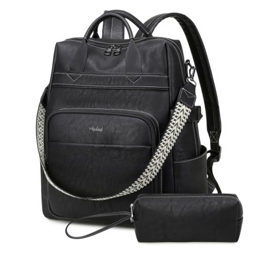 AGLOD Vegan PU Leather 15.6 Inch Laptop Backpack Purse for Women with Top Handle - color: Ks09-black-new