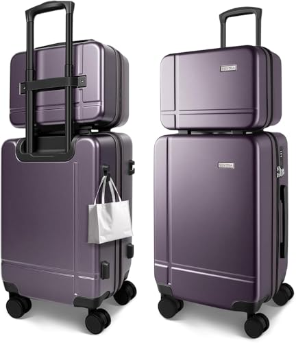 2 Piece Luggage Set, Carry on & Checked Suitcase with TSA Lock, Durable Hardshell & Silent 360 Wheels for Business Travel, Airline Approved (20" 14") (Light Purple) - color: Light Purple