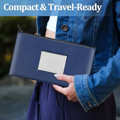 2 Pack PU Leather Bank Money Bags with Zipper & Label, Navy Blue - color: Navy Blue
