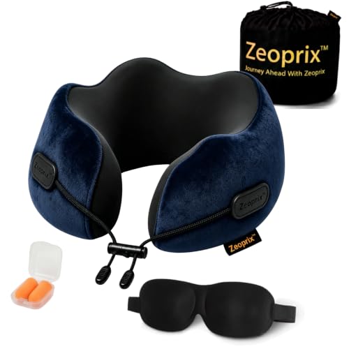 Memory Foam Neck Pillow for Travel, Airplane Pillow, Navy Blue - color: Navy Blue