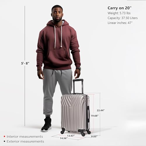 InUSA VASTY 20-Inch Carry-On Hardside Spinner Luggage Lightweight Grey - color: Grey, size: 20 Inch