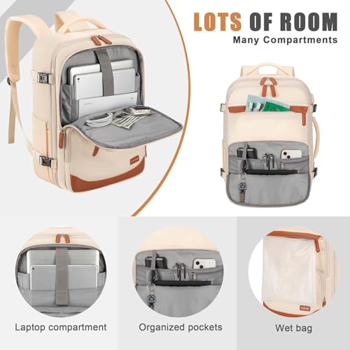 50L Travel Backpack, Flight Approved Carry On Laptop Backpack - color: Beige, size: X-Large