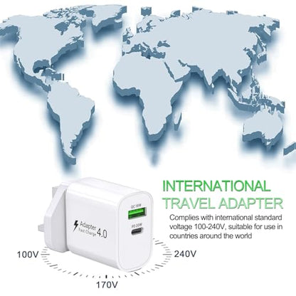 UK Travel Plug Adapter, PD 20W QC 18W UK USB C Charger Block