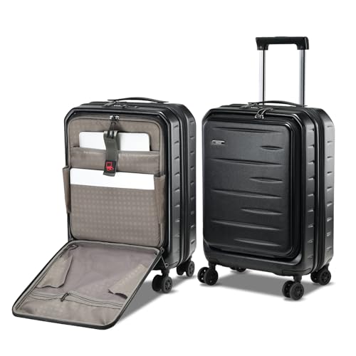 CENSIEN Expandable Carry On Luggage Airline Approved, 20 Inch Lightweight ABS+PC Hard Shell Suitcases with Front Pocket, Spinner Wheels, TSA Lock (Black, 1PC) - color: Black, size: 20 Inch EXT