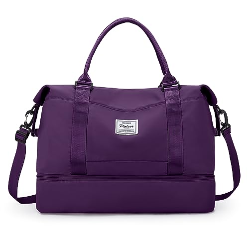 Travel Duffel Bag with Shoes Compartment, Weekender Bags for Women - color: B-Dark Purple, size: Large