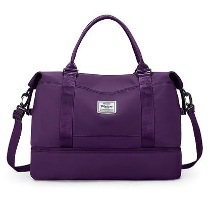Travel Duffel Bag with Shoes Compartment, Weekender Bags for Women - color: B-Dark Purple, size: Large