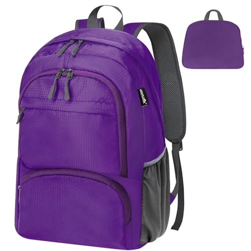 HOLYLUCK 20L lightweight packable Hiking Daypack Foldable Backpack for Men Women Small Travel Outdoor Foldable Shoulder Bag - color: Purple