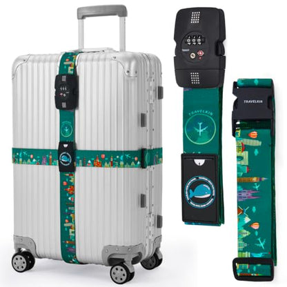 Travelkin Luggage Straps TSA Approved, Suitcase Straps with TSA Lock - color: Green