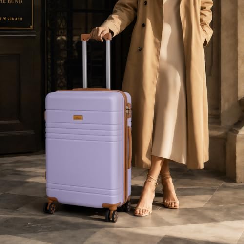 Cosbarn Luggage Sets 5 Piece, Hardshell Suitcase with Spinner Wheels - color: Purple