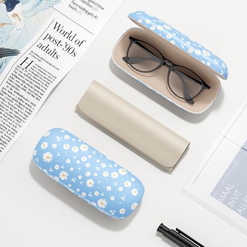 Eyeglasses Case, Hard Shell Protective Case for Glasses, Unisex for Women Men - color: Blue Daisy