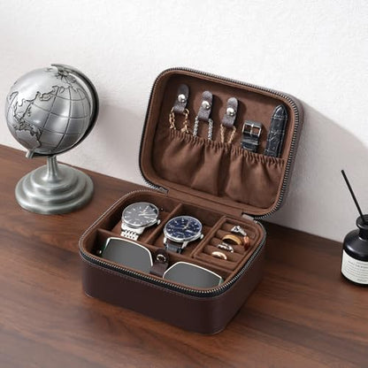 ProCase Travel Watch Case, 2 Slots Mens Jewelry Box -Brown - color: Brown, size: 2-Slot