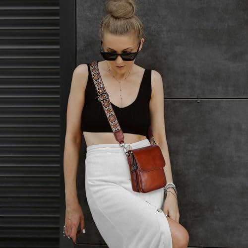 HESHE Small Leather Crossbody Bag for Women RFID Phone Purse with Card Slot - color: Coffee