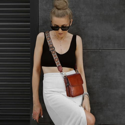 HESHE Small Leather Crossbody Bag for Women RFID Phone Purse with Card Slot - color: Coffee