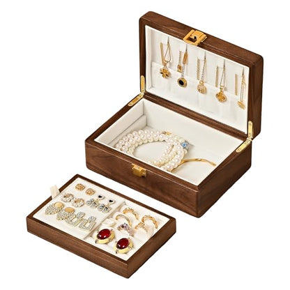 Black Walnut Wooden Jewelry Box, Small 2 Layer Travel Jewelry Case - color: 2-Layer
