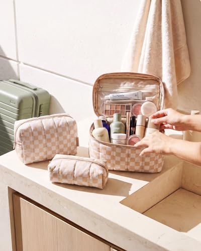 BAGSMART Travel Makeup Bag Set, 3 Pc Puffy Cosmetic Pouch, Leopard Print - color: Leopard Print