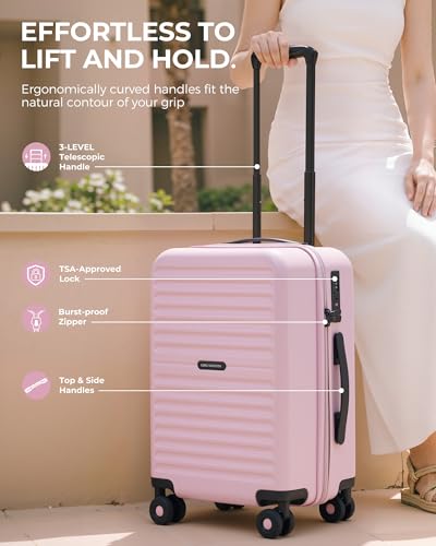 LONG VACATION Luggage Sets, 3 Piece, Durable Suitcase with Spinner Wheels - color: Pink, size: 3 Piece Set (20in/24in/28in)