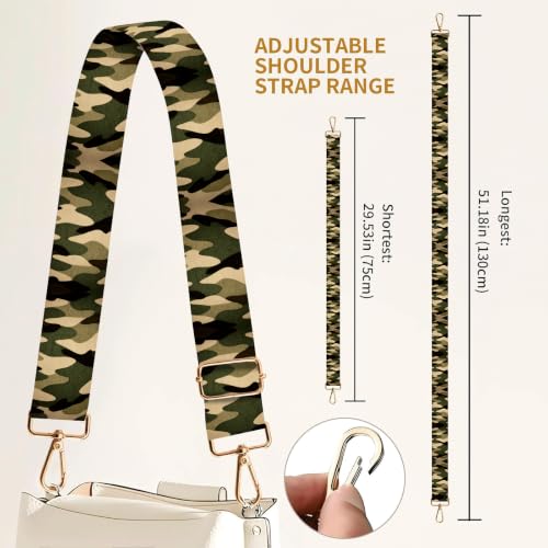 Purse Strap Replacement Crossbody 1.5" Wide Gold Buckle Shoulder Strap, Cute Handbag Strap Bag Strap Replacement Belts Adjustable Green Cute Camouflage - color: Green Cute Camouflage