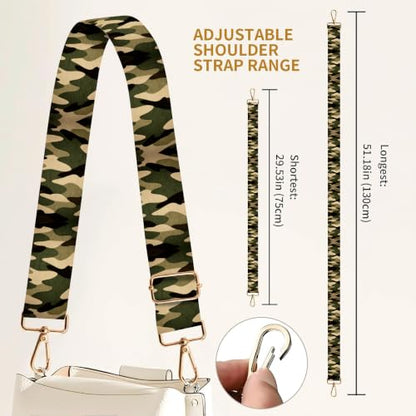 Purse Strap Replacement Crossbody 1.5" Wide Gold Buckle Shoulder Strap, Cute Handbag Strap Bag Strap Replacement Belts Adjustable Green Cute Camouflage - color: Green Cute Camouflage