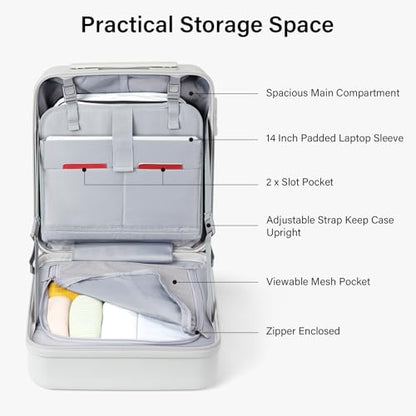 Hanke Underseat Carry On Luggage with Wheels, Hardside Small Suitcase - color: Smoke White, size: 16 Inch
