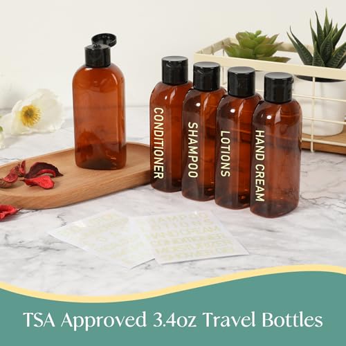 5 Pack Travel Bottles for Toiletries, 3.4oz TSA Approved Travel Containers - color: Amber