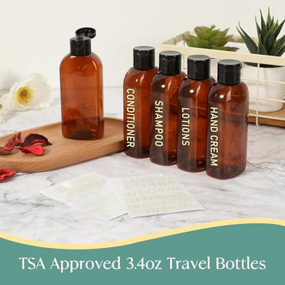 5 Pack Travel Bottles for Toiletries, 3.4oz TSA Approved Travel Containers - color: Amber