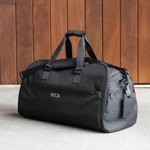 Suit Saver Convertible Hanging Garment Duffle Bag, Custom Embroidery, Blue, Black and Grey, Ballistic Nylon, with Adjustable Shoulder Strap and Separate Shoe Compartment (Black) - color: Black