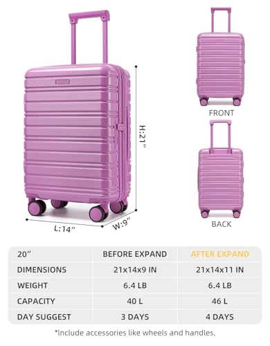 LARVENDER Carry On Luggage 22x14x9 Airline Approved, Suitcases with Wheels - color: Berry 1
