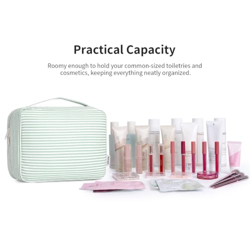 Narwey Hanging Travel Toiletry Bag for Women, Large Makeup Cosmetic Bag - color: B-Mint Green Stripe