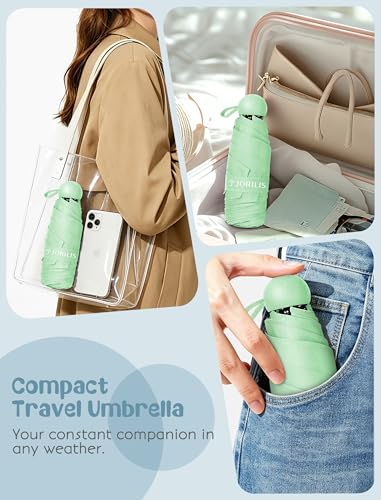 Jorilis Mini Compact Travel Umbrella with Case, Pocket Size UV Sun & Rain - color: Mint Green