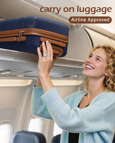 LONG VACATION Luggage Sets with Spinner Wheels, Carry on Suitcase 3 Piece - color: NAVY, size: 3 piece set(BP)