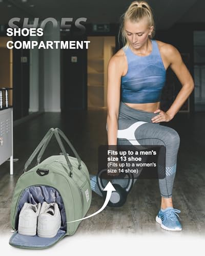 WISEPACK Gym Bag for Womens with Shoes Compartment Travel Duffel Bag - color: B2-Grey Green