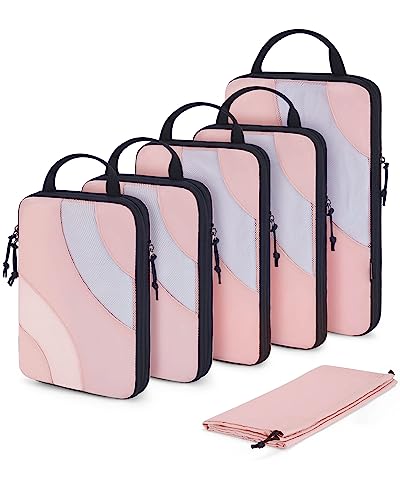 BAGSMART Compression Packing Cubes for Travel - color: Baby Pink 6pcs, size: Set of 6
