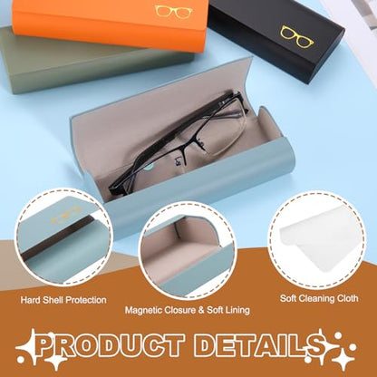 uxcell Hard Shell Eyeglasses Case Leather Glasses Case with Eyeglass Cloth Lightweight Portable Storage Bag PU Leather - color: Light Blue