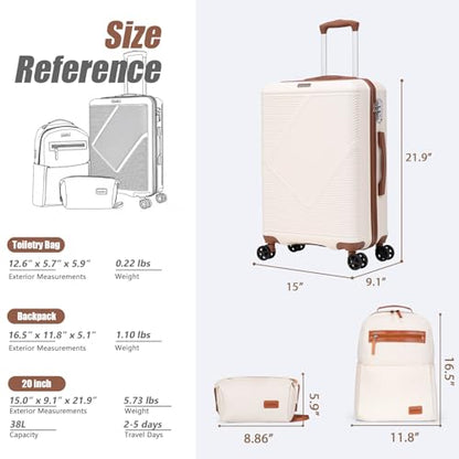 CONCEPTEN Luggage Sets 3 Piece, 20 Inch Carry On Suitcases With Spinner Wheels, Lightweight Travel Luggage With TSA Lock, ABS Hardshell Suitcase (Tangerine) - color: Tangerine, size: 3PCS