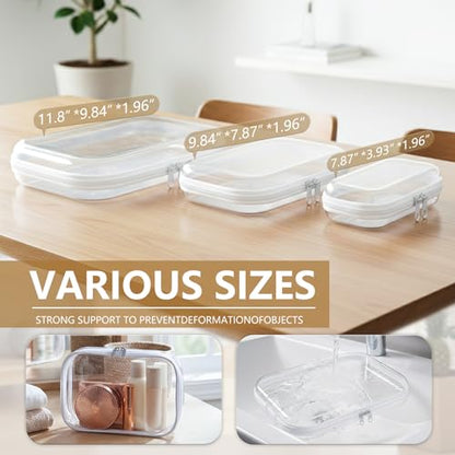 6 Pack Clear Hard Shell Zipper Case Set (2 Large/2 Medium/2 Small),Clear Hard Plastic Zipper Pouches, Transparent Stackable Storage Case for Crafts, Toys, Cosmetics Toiletry Bag for Travel - color: 6Pcs(2S+2M+2L)