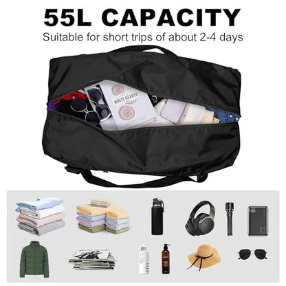 HOLYLUCK Foldable Travel Duffel Bag Luggage Great for Gym -55L, black - color: Black, size: 55L