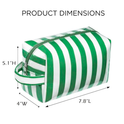 PVC Striped Clear Coated Waterproof Makeup Bag(09Green White) - color: 09Green White