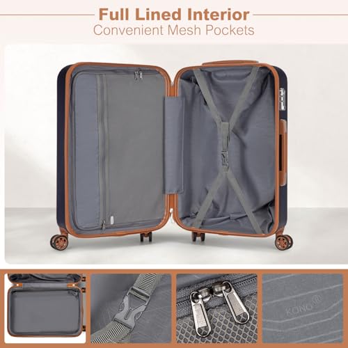 Kono 24 Inch Hard Shell Checked Luggage, 4 Spinner Wheels Suitcase, Navy - color: Navy, size: Checked-Medium 24-Inch