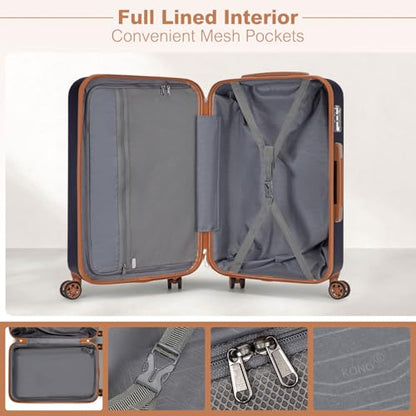 Kono 28 Inch Hard Shell Checked Luggage, 4 Spinner Wheels Suitcase, Navy - color: Navy, size: Checked-Large 28-Inch